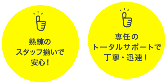 熟練のスタッフ揃いで安心！　専任のトータルサポートで丁寧・迅速！